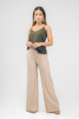 Pantalón Palazzo en rayón bolsillos ojal en laterales