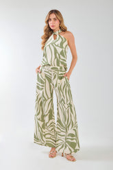 Pantalón palazzo estampado cinturón cordón