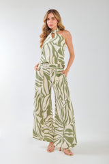 Pantalón palazzo estampado cinturón cordón