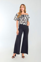 Pantalón flare en tejido de punto pretina resortada