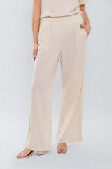 Pantalon palazzo pretina resortada con alforzas laterales