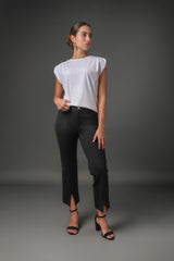 Pantalón Cropped en Punto Roma con Abertura Delantera
