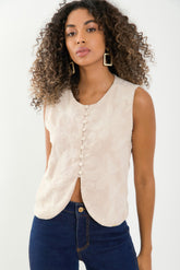 Chaleco corto bordado con botones forrados