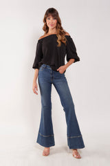 Blusa off shoulder en rayón manga 3/4 bombacha