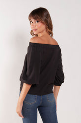Blusa off shoulder en rayón manga 3/4 bombacha