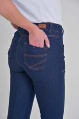 Jean bota recta bolsillo parche azul oscuro