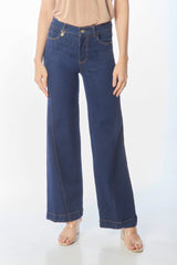Jean wide leg con vena en tono oscuro