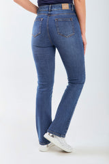 Jean cinco bolsillos bota recta tiro alto