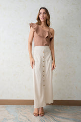 Falda larga botones frontales apariencia lino