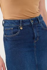 Falda larga en indigo con abertura en centro