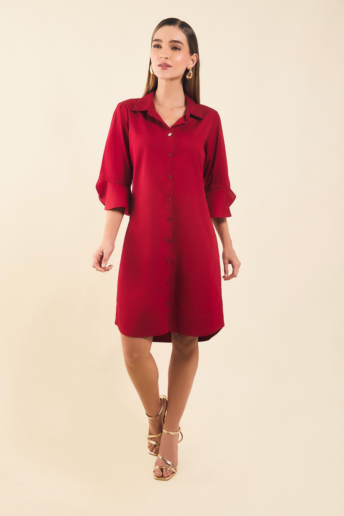 Vestido camisero m3/4 c/puno tulipan