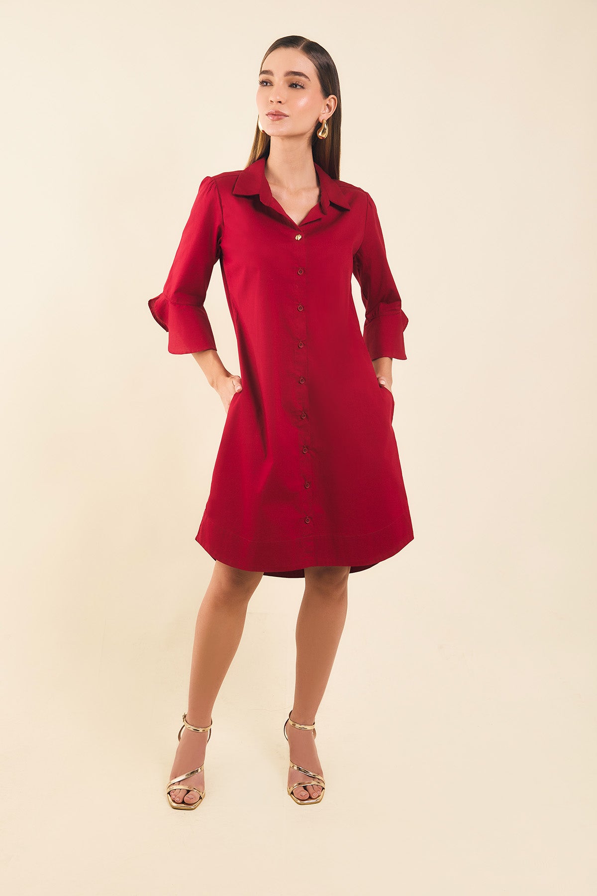 Vestido camisero m3/4 c/puno tulipan