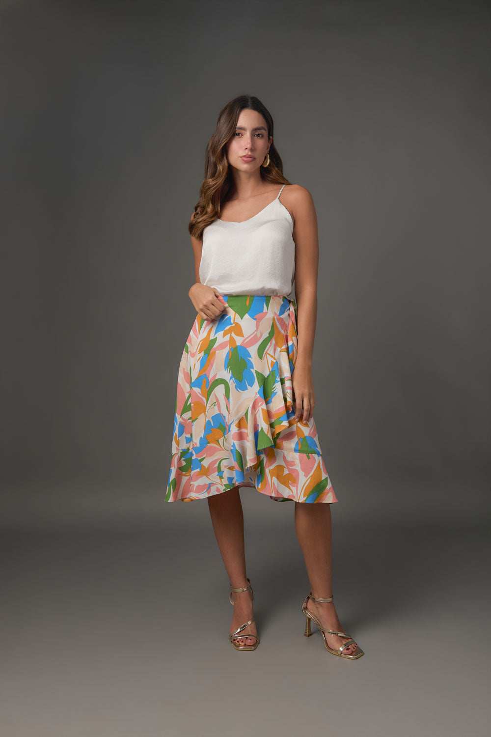 Falda Midi Pareo Estampada en Rayón para Mujer
