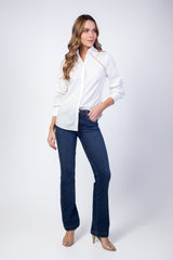 Camisa en popelina con cortes en guipur