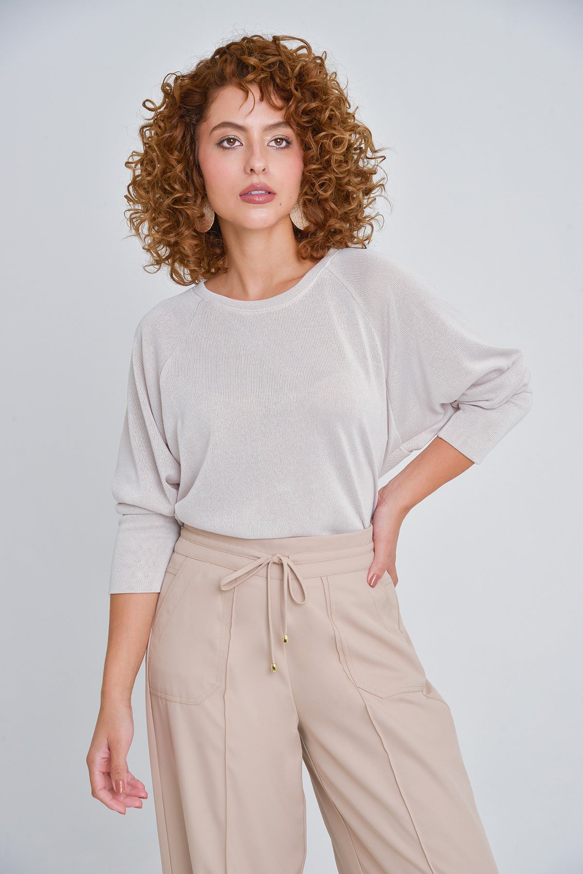 Blusa en tejido de punto manga 3/4