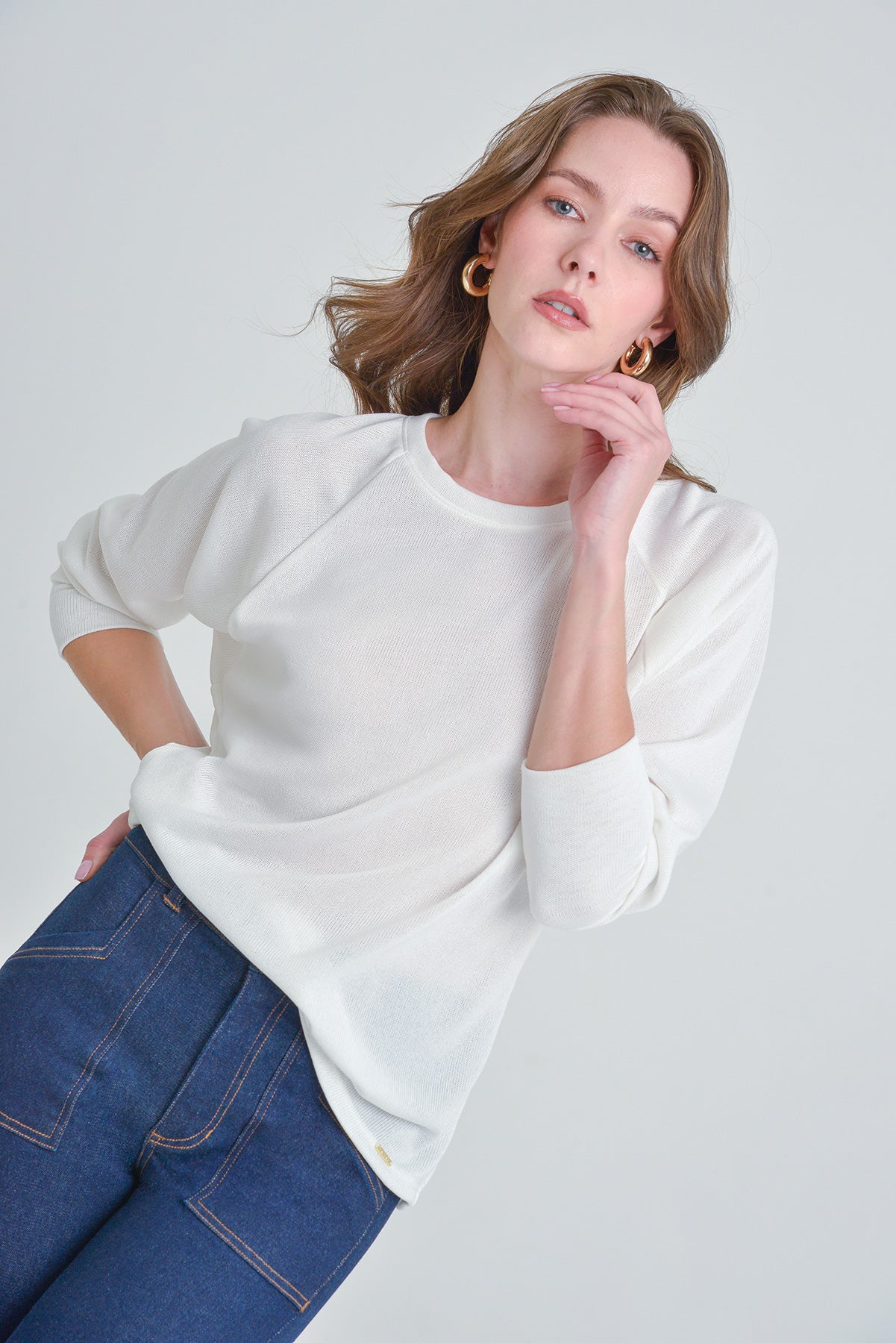 Blusa en tejido de punto manga 3/4