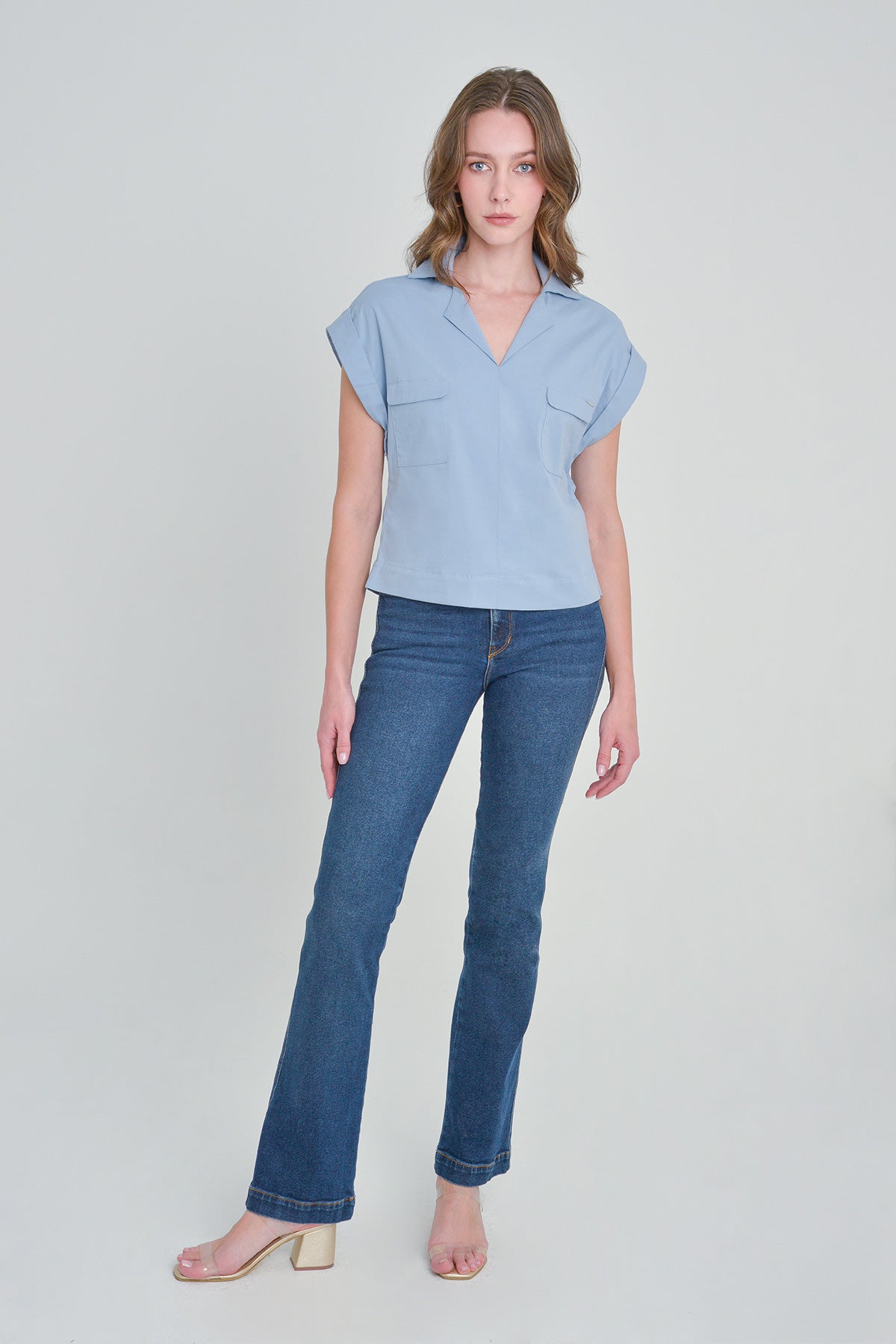 Blusa manga rodada silueta box