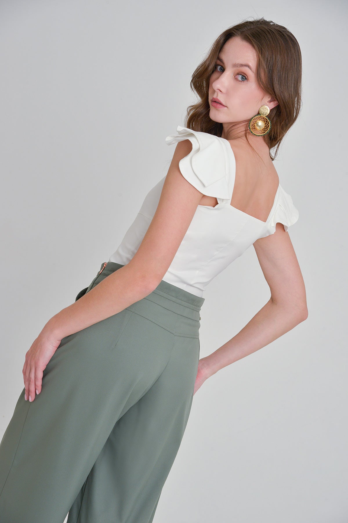 Blusa en bengalina de tiras con golas