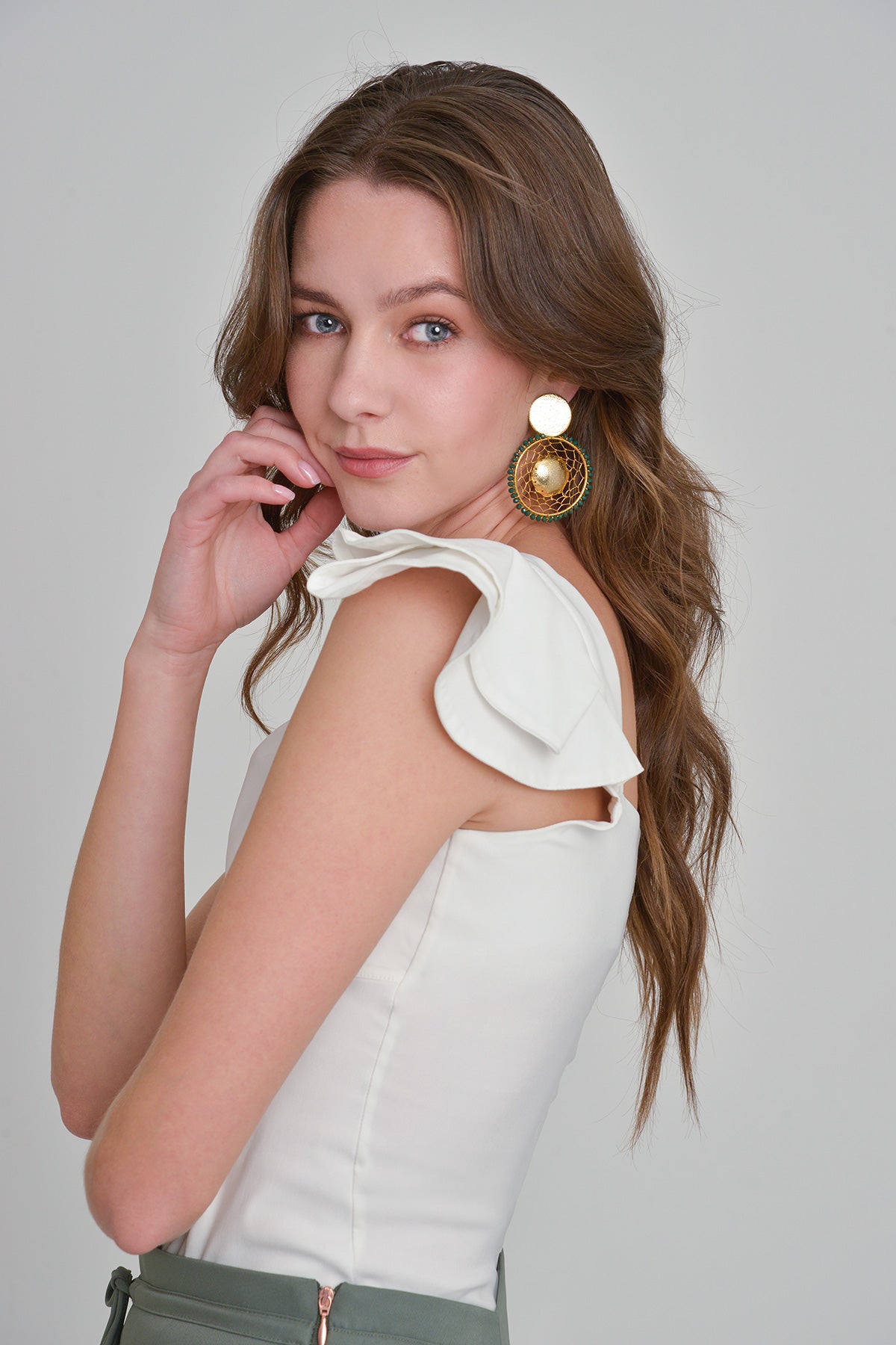 Blusa en bengalina de tiras con golas