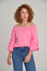 Blusa off shoulder en popelina manga con charretera