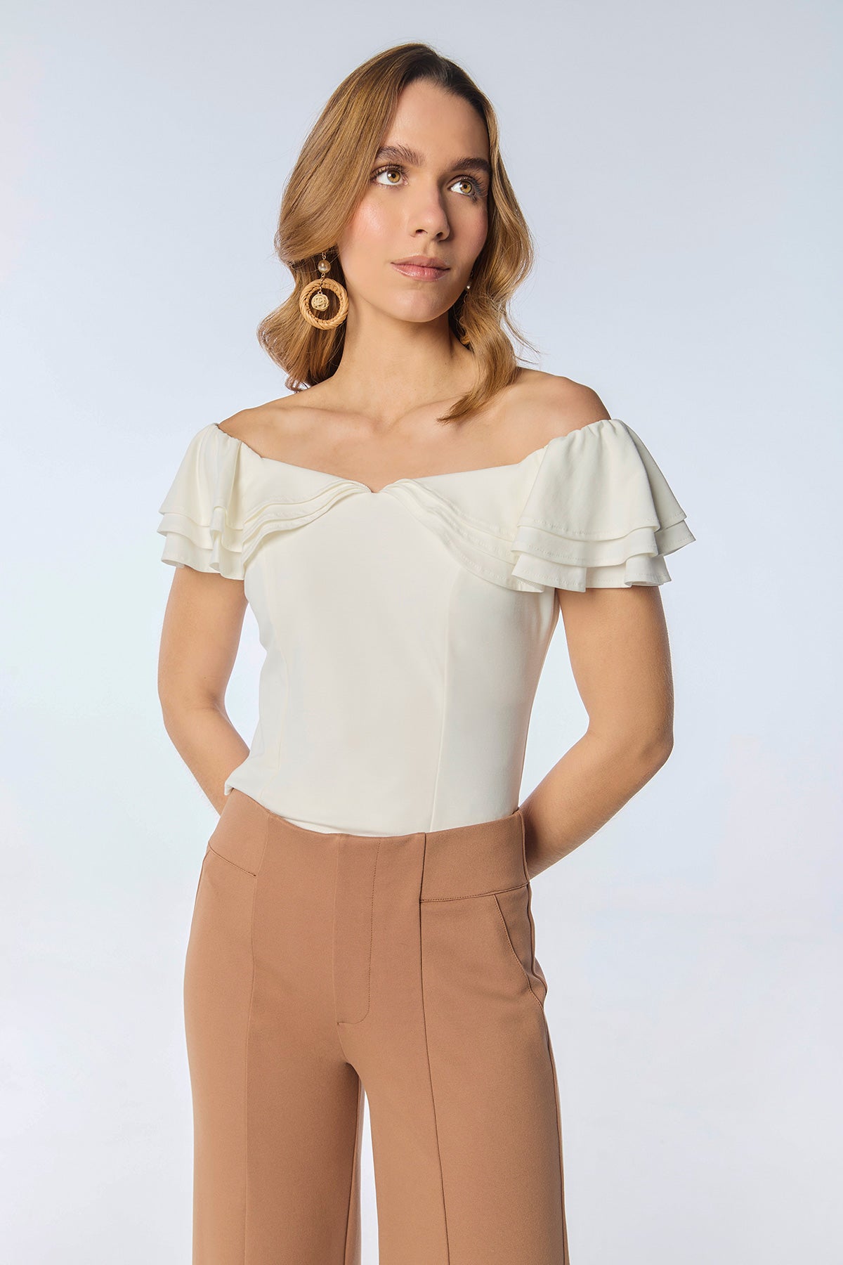 Blusa en punto off shoulder con boleros