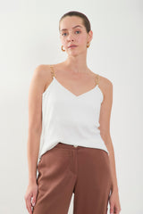 Blusas de tiras con herraje cadena en punto efecto foil