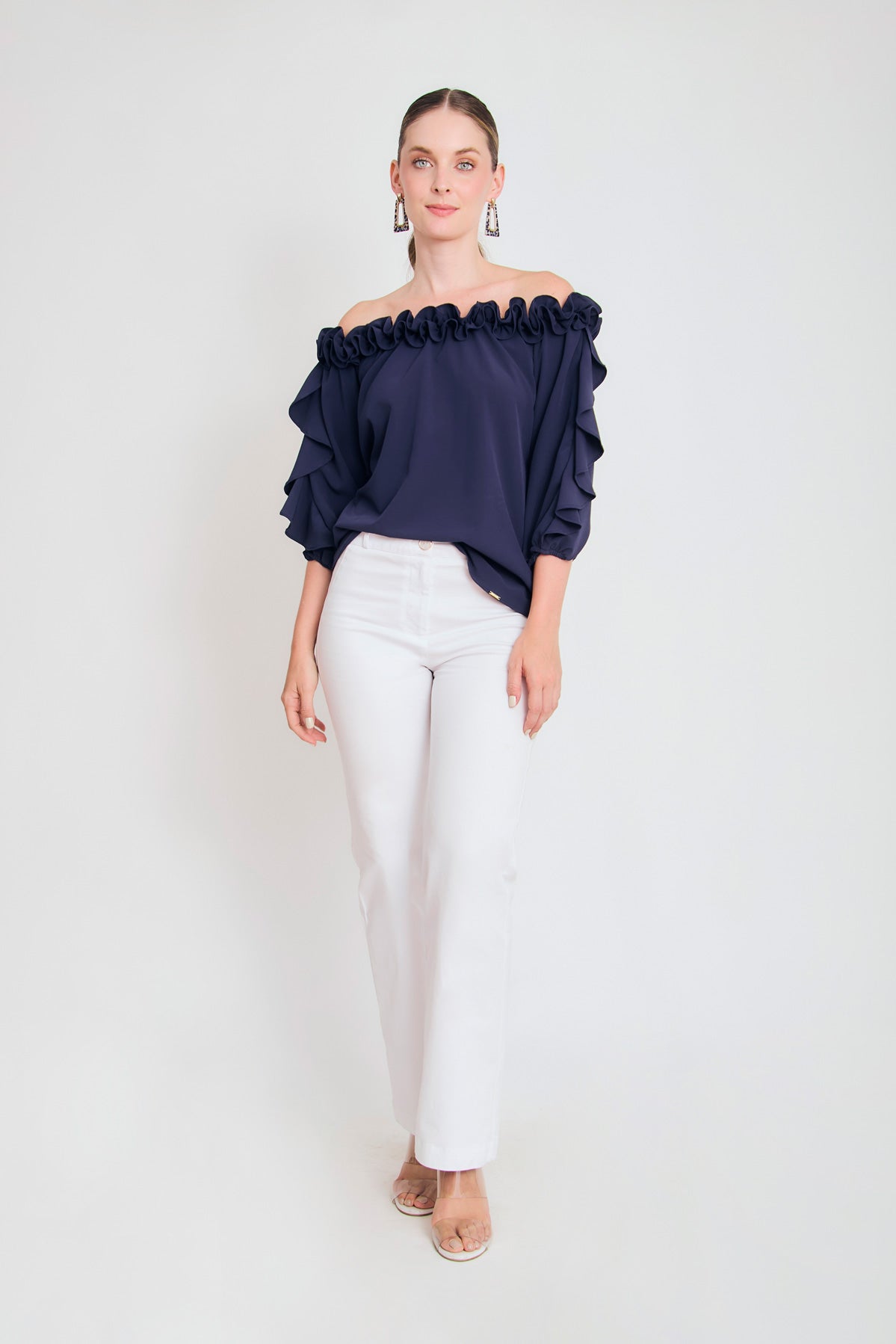 Blusa off shoulder ruche