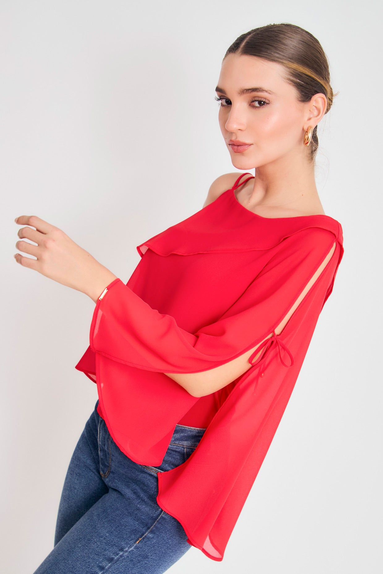 Blusa solo hombro chifon