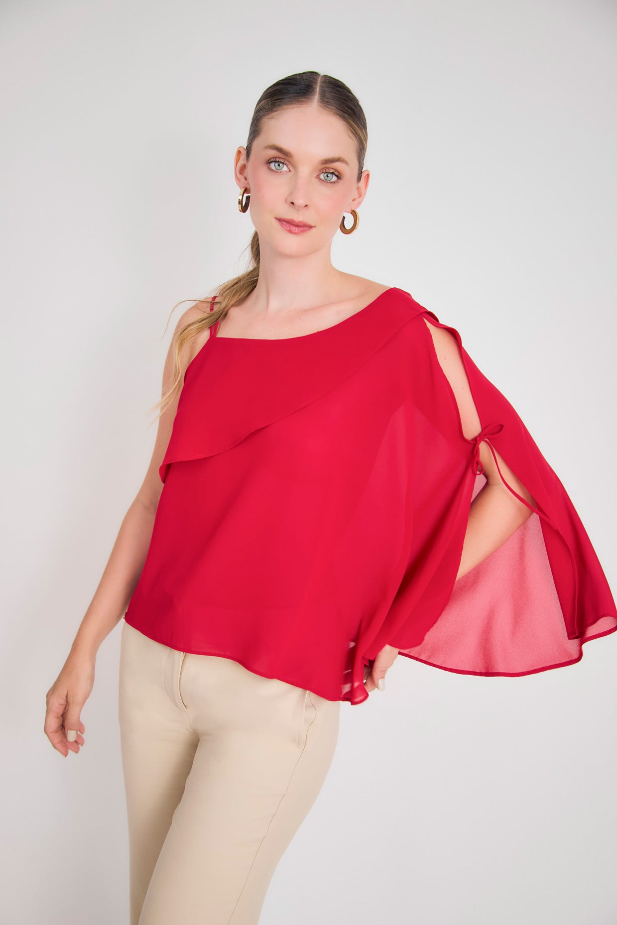 Blusa solo hombro chifon