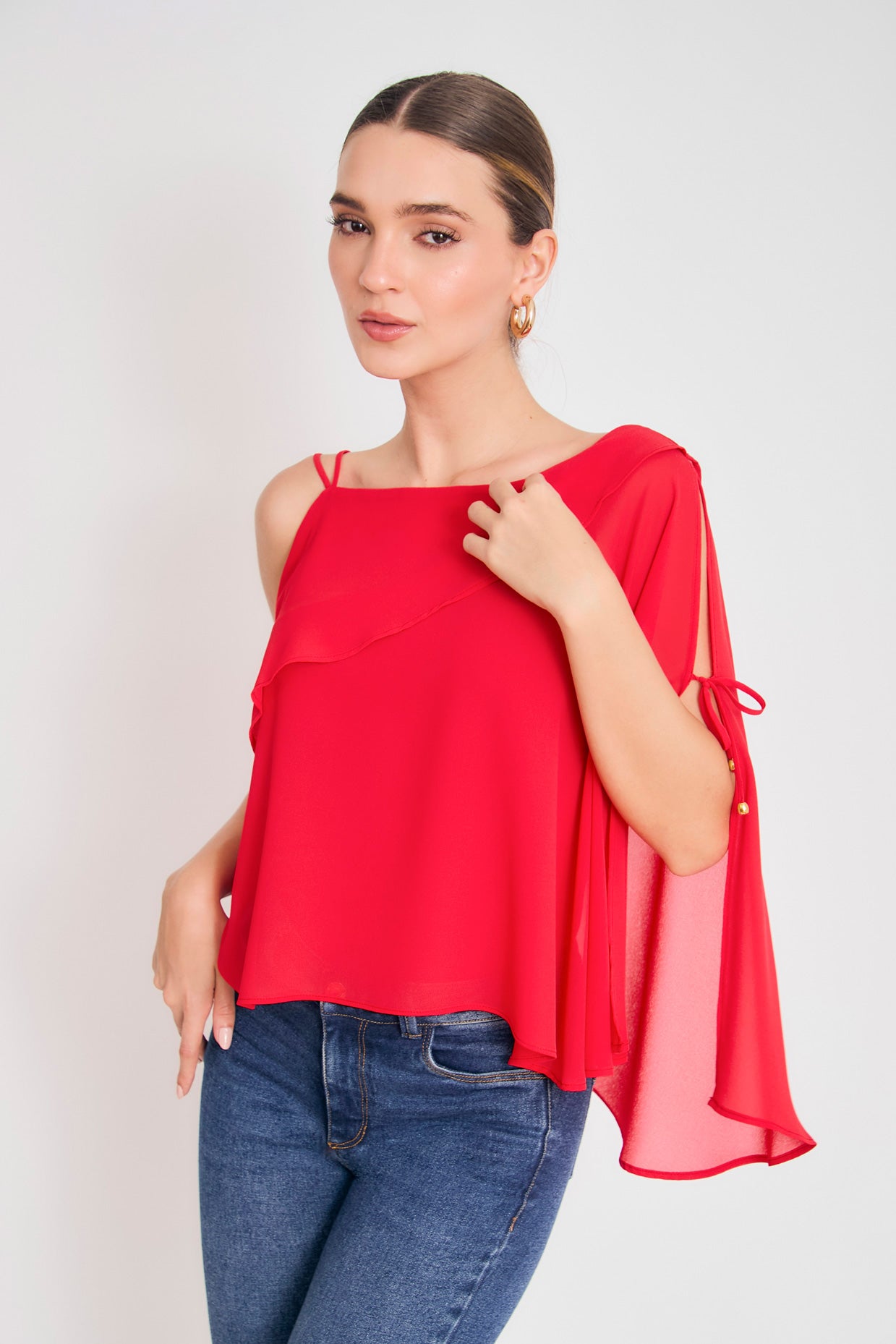 Blusa solo hombro chifon