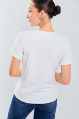 Tee shirt manga corta bordada con flor 3d