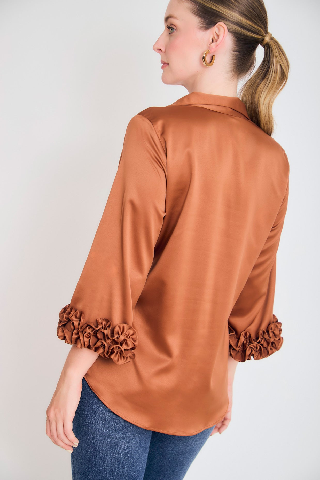 Bluson manga 3/4 puño con ruches en sateen