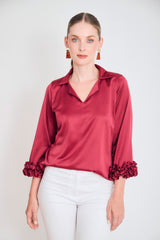 Bluson manga 3/4 puño con ruches en sateen