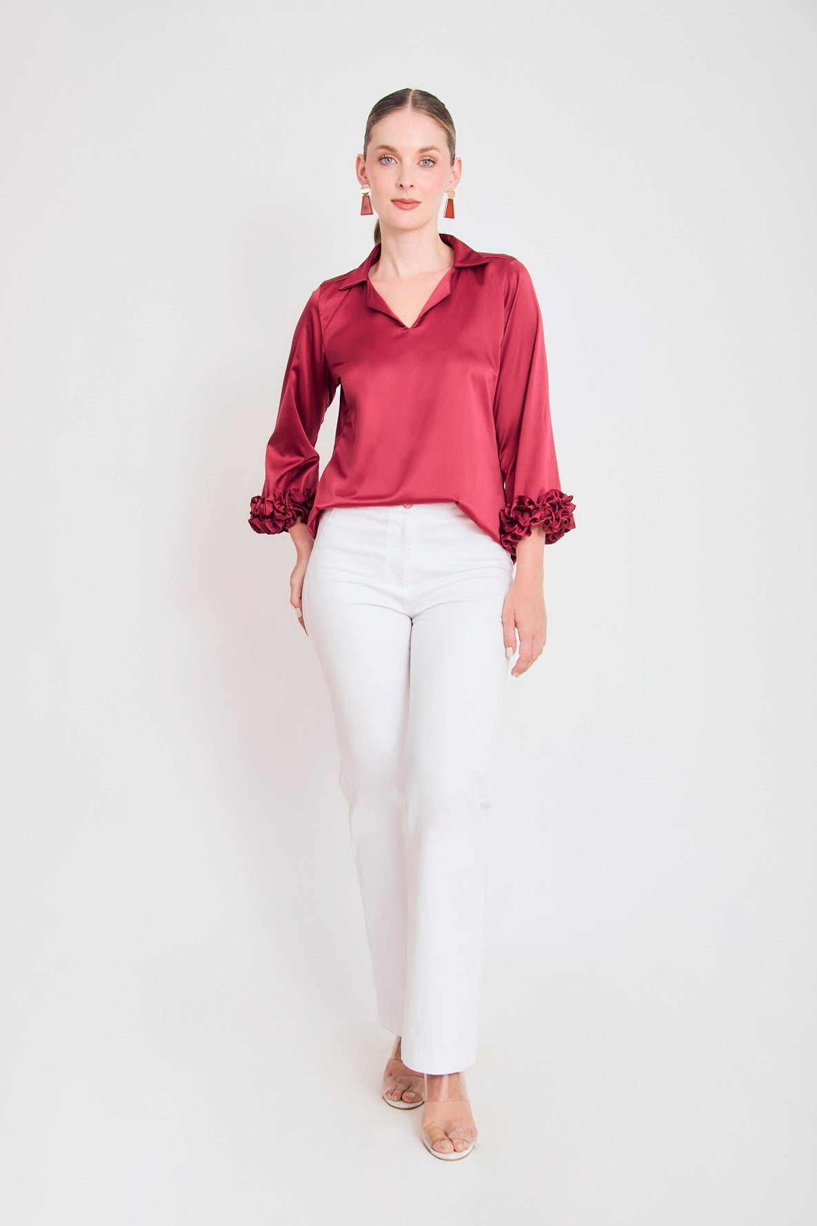 Bluson manga 3/4 puño con ruches en sateen