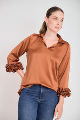Bluson manga 3/4 puño con ruches en sateen