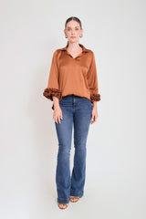 Bluson manga 3/4 puño con ruches en sateen