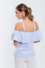 Blusa halter escote c/bolero juego rayas