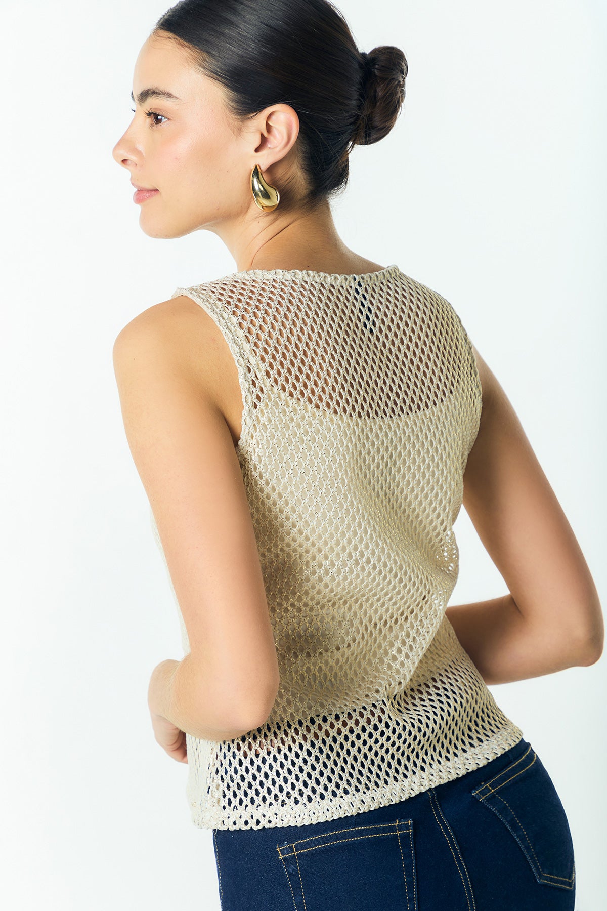 Blusa manga sisa en malla con lurex