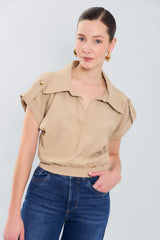 Camisa crop top con elastico en cintura