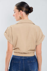 Camisa crop top con elastico en cintura