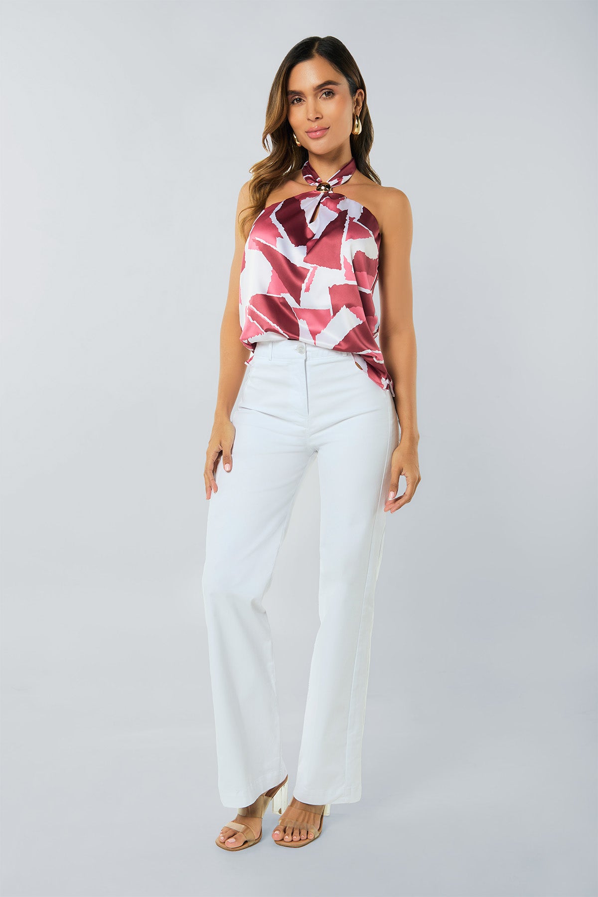 Blusa halter en seda estampada