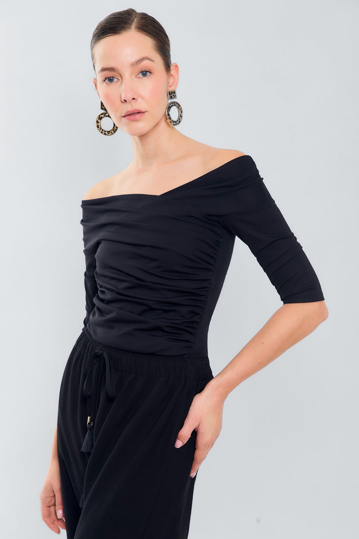 Blusa m3/4 cruzada zurcida laterales