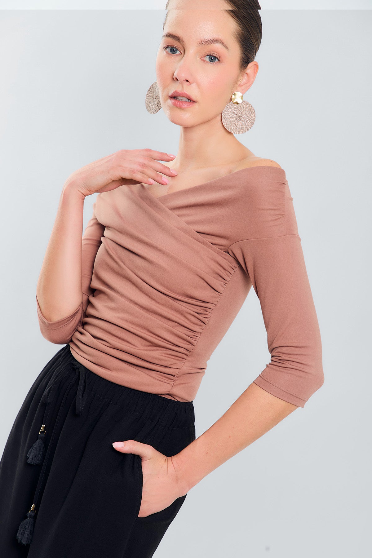 Blusa m3/4 cruzada zurcida laterales