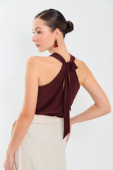 Blusa m/s escote babero de atar al cuello