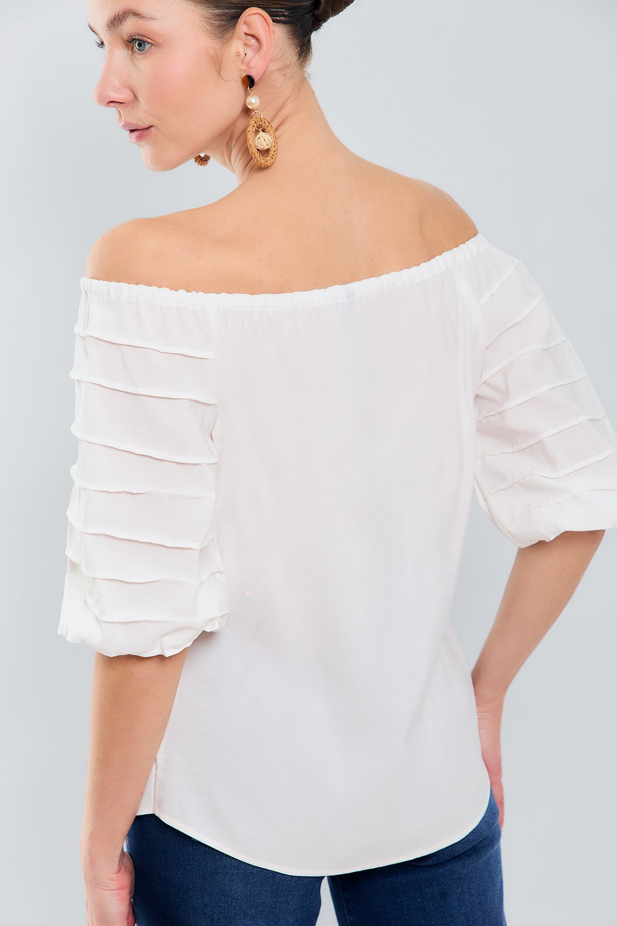 Blusa off shoulders m3/4 c/alforza