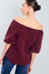Blusa off shoulders m3/4 c/alforza
