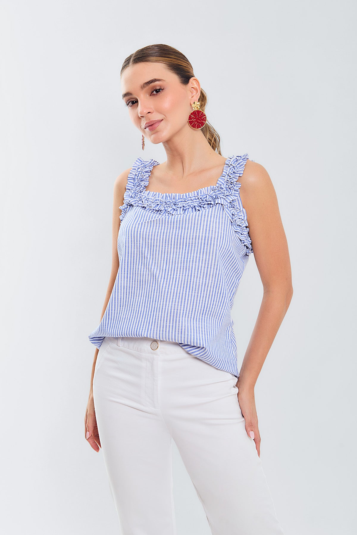 Blusa tiras escote ruchado juego rayas
