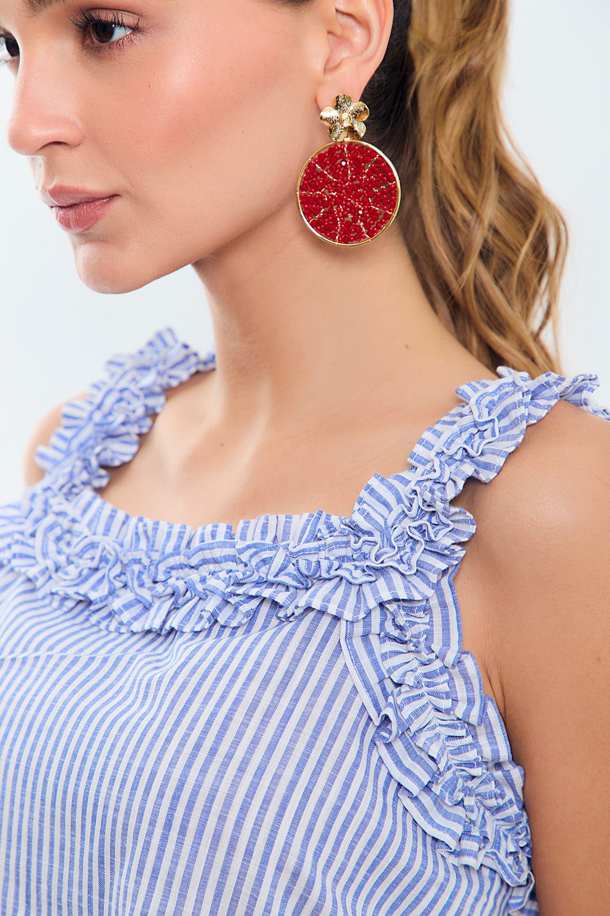 Blusa tiras escote ruchado juego rayas