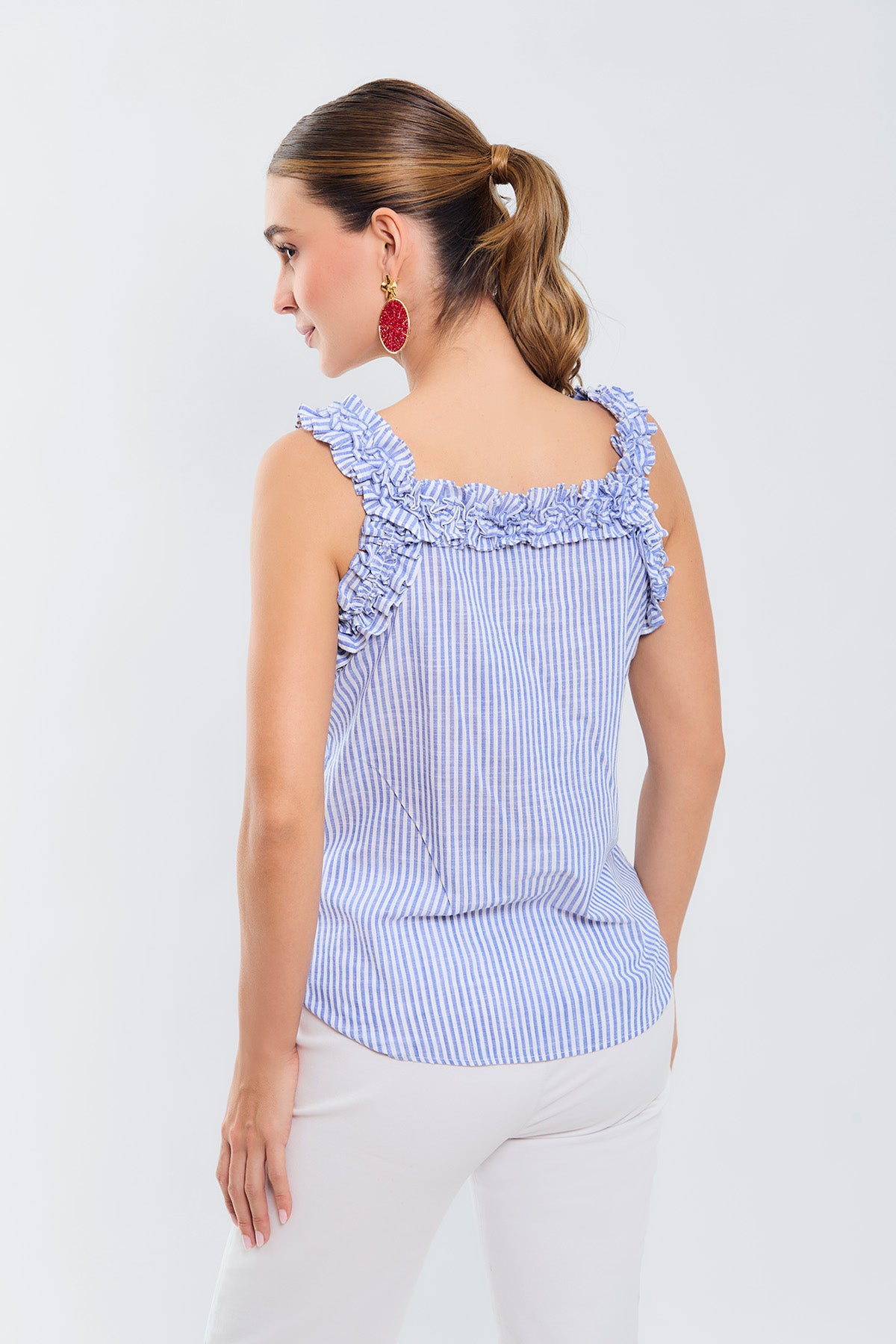 Blusa tiras escote ruchado juego rayas