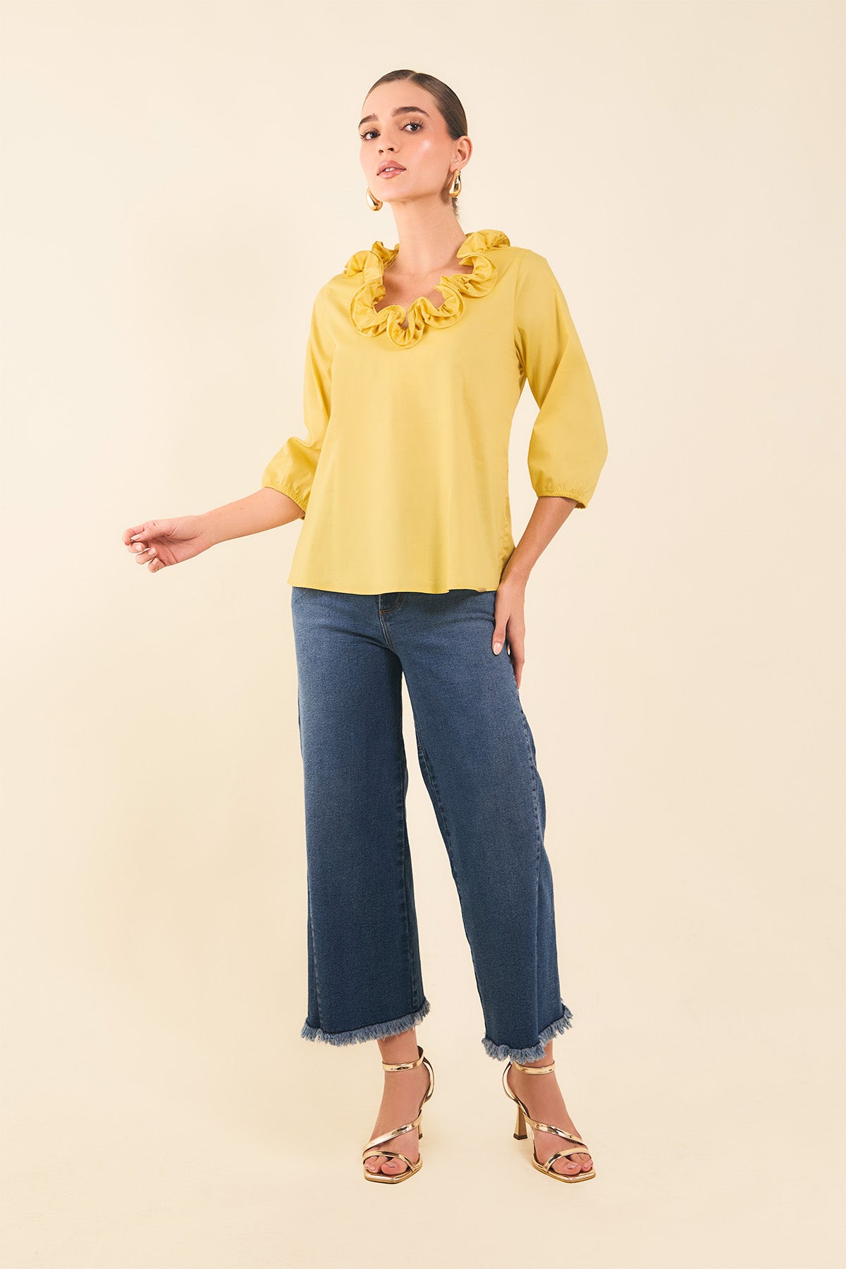 Blusa en popelina manga 3/4